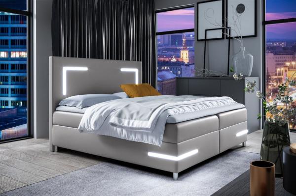Boxspringbett Schlafzimmerbett ARIANO 140x200 cm Grau inkl. Bettkasten und LED
