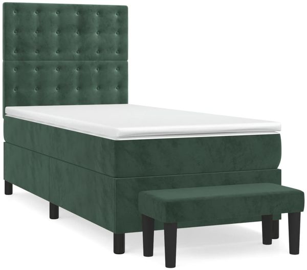 vidaXL Boxspringbett mit Matratze Dunkelgrün 100x200 cm Samt 3138070