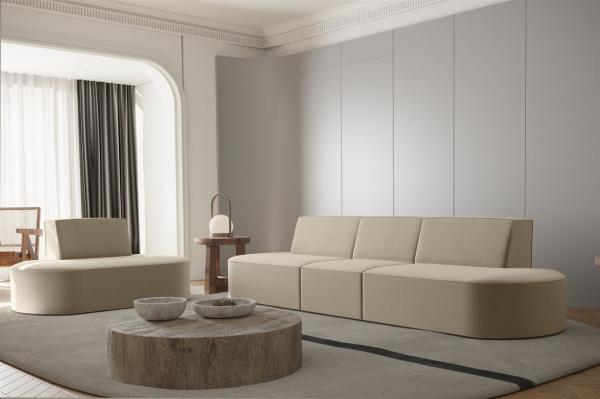 Sofaset Designersofa Set 3-1 MILOT in Stoff Opera Velvet Beige