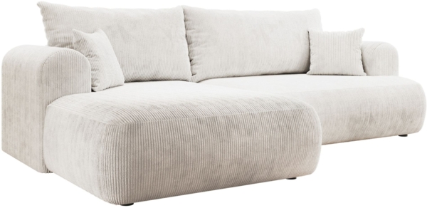 Selsey 'Ovo Cord' Ecksofa mit Cordbezug, Schlaffunktion und Stauraum, Weiß, links