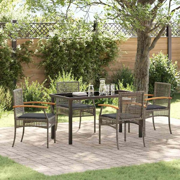 vidaXL Garten Essgruppe mit Kissen 5 pcs Grau und Schwarz Rattan 3380822