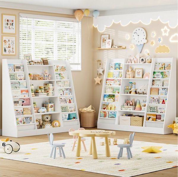 Homfa Bücherregal, Kinderregal mit 14 Ablagen Kinderbücherregal 129 x 120 x 35 cm