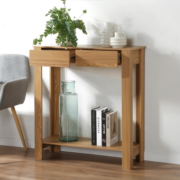 Casâme Hohe Konsole mit 2 Schubladen in Eichenoptik - L79 cm - Helles Holz Bild 6