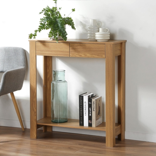 Casâme Hohe Konsole mit 2 Schubladen in Eichenoptik - L79 cm - Helles Holz Bild 4