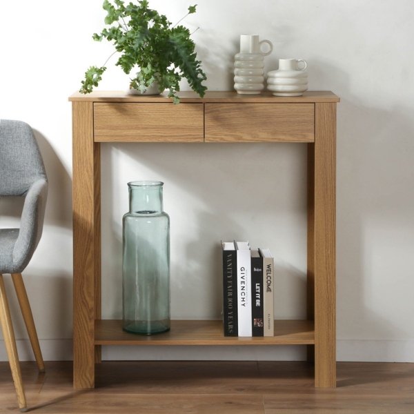 Casâme Hohe Konsole mit 2 Schubladen in Eichenoptik - L79 cm - Helles Holz Bild 2