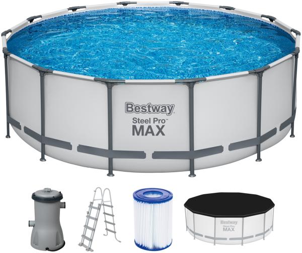 Steel Pro MAX™ Frame Pool Komplett-Set mit Filterpumpe Ø 427 x 122 cm, lichtgrau, rund