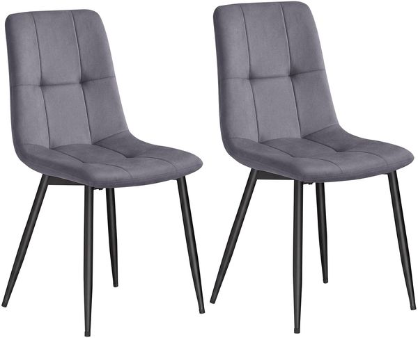 VASAGLE Esszimmerstühle Samt, Küchenstühle bis 120 kg belastbar, Sessel mit verstellbaren Füßen, modern, gepolstert, für Wohnzimmer, 2er Set, schiefergrau KDC088GN01