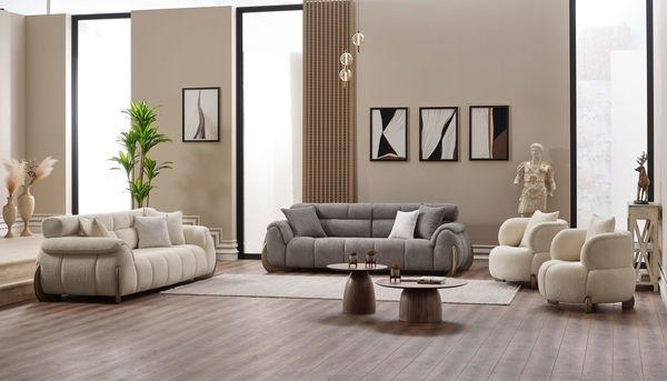 Sitzgruppe/Sofa Set - Wohnzimmergarnitur "Elia" 3+3+1+1-Beige/Grau
