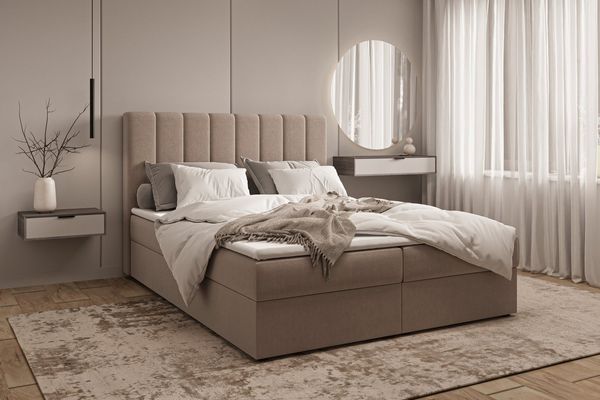 MOEBLO Boxspringbett Bett 01 (Bonell, Topper, Doppelbett gepolstertes Kopfteil mit Bettkasten Boxspringbett, aus Samt, Polsterbett Kontinentalbett, dekorativem Kopfteil), Boxspring, - (BxHxT):143/163/183x113x214 cm
