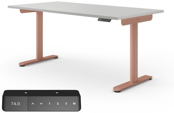 Ergotopia Desktopia One I Elektrisch höhenverstellbarer Schreibtisch I Tischplatte: 180x80 cm, Grau Dekor I Gestell Apricot I Top Preis-Leistung