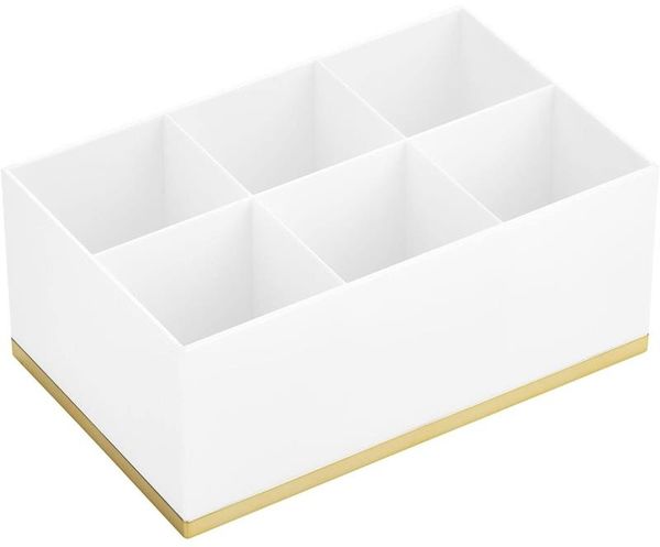 Make-up Organizer Aufbewahrung 6 Fächer Kunststoff mDesign weiß Messingfarben