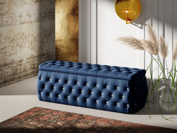 Polsterhocker mit Stauraum Betthocker SEVRA 160x50x45 cm Elisa Velvet Blau