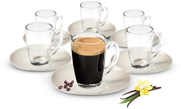 12tlg Espressotassen mit Porzellan Teller Kaffeegläser Mokkatassen