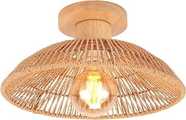 iDEGU Vintage-Hängeleuchte im Bohemian-Stil aus Rattan , Holz — Retro-Design, E27-Fassung; Geeignet fur Wohnzimmer, Schlafzimmer, Flure etc. — 30 cm (Braunes Rattan) [Energieeffizienzklasse A]