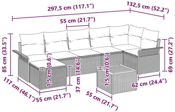 vidaXL Gartensofa-set mit Kissen 8 pcs Beige Poly-Rattan 3347357 Bild 11