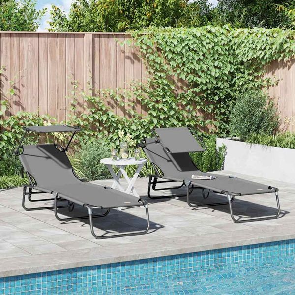 Klappbare Sonnenliege 2 pcs, Gartenliege Grau 190 x 57 x 81 cm Oxford