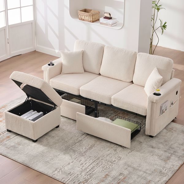 Familiensofa modular, Stauraum, vakuumverpackt, Schwarz