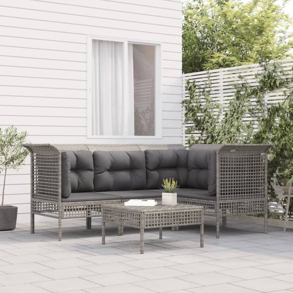 vidaXL 5-tlg. Garten-Lounge-Set mit Kissen Grau Poly Rattan 3187506