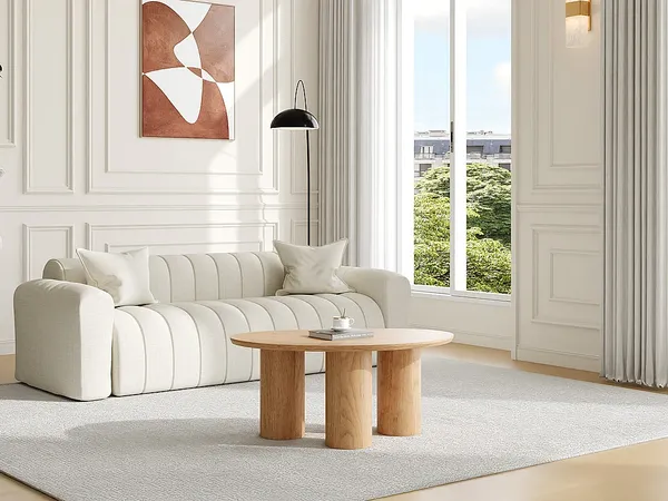 Vente-unique - OSINAR Couchtisch Holz, Platte Beige - B 60 cm x H 40 cm x L 90 cm