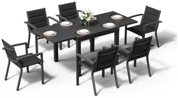 Furnicopia Garten-Essgruppe Gartenmöbel set gartenlounge set fur 4–8 Personen, (7-tlg), Ausziehbarer Gartentisch & Stühle, wetterfest & stabil