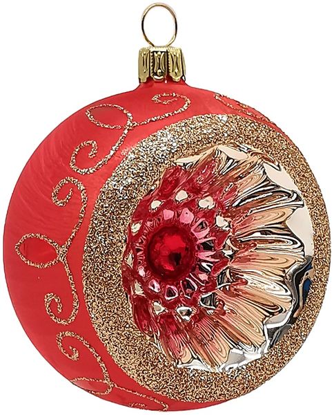 Reflexkugel Ø 8cm, Weihnachtsrot Eis, Spitzenbordüre - Schatzhauser Weihnachtsschmuck