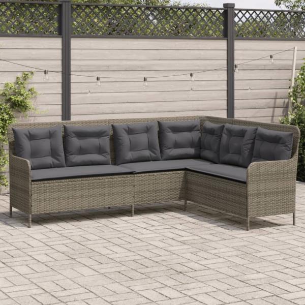 vidaXL Gartensofa in L-Form mit Kissen Grau Poly Rattan 369002