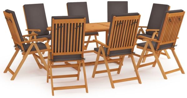vidaXL 9-tlg. Garten-Essgruppe mit Kissen Massivholz Teak Grau 3059556