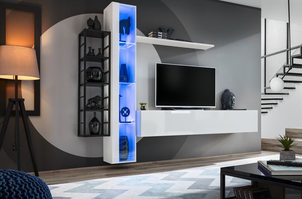 Hängende Wohnwand Switch M7 in Weiß und Schwarz 240 x 180 cm 5-teilig