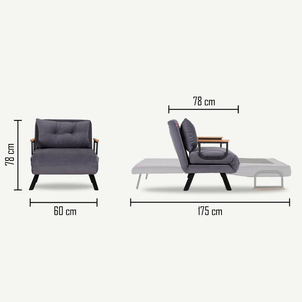 Dmora Sessel Keoni, Gepolsterter Sitz, Einzelsofa im Wohnzimmer, Stuhl mit Armlehnen, 60x78 h78 cm, Grau Bild 3