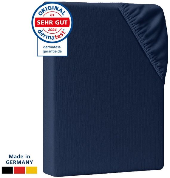 AM Qualitätsmatratzen Spannbettlaken Baumwolle in dunkelblau, Bettlaken für Topper, Made in Germany, Baumwolle, Gummizug: rundum, (1 Stück), 90x200x12