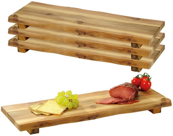 4 Stück Servierbrett mit Füßen, Akazie - 53 x 19cm