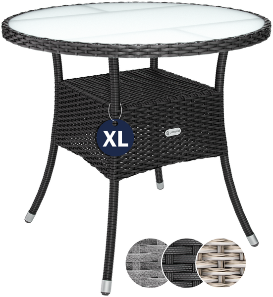 CASARIA® Polyrattan Balkontisch Beistelltisch Rund Ø 80cm Schwarz