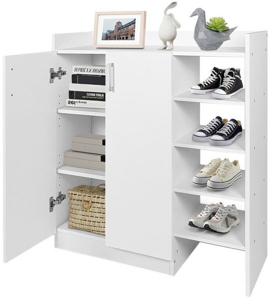 KOMFOTTEU Schuhschrank Schuhregal mit 2 verstellbare Einlegeböden & 4 offene Regale