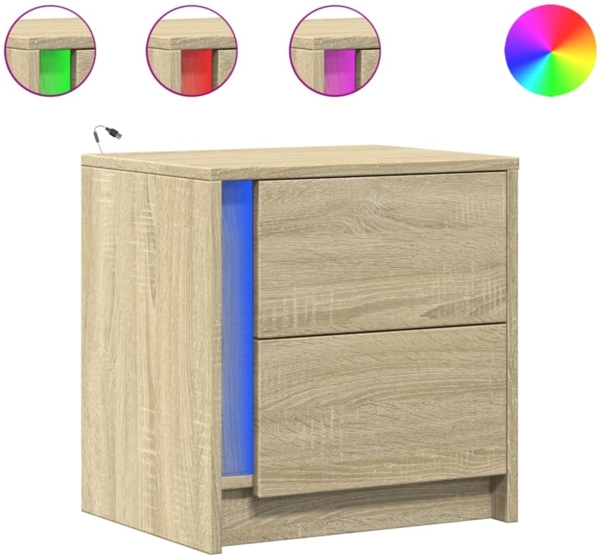 vidaXL Nachttische mit LED-Leuchten 2 Stk. Sonoma Eiche Holzwerkstoff 852052