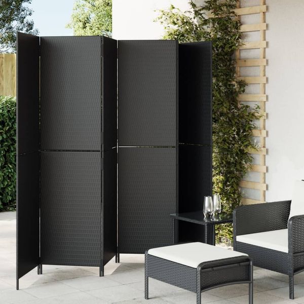 Paravent Raumteiler 6-tlg. Schwarz Poly Rattan