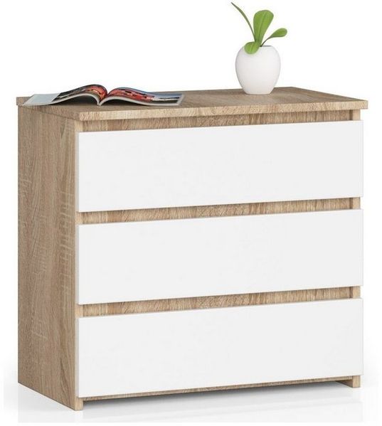 Home Collective Kommode mit drei Schubladen, 57 cm hoch und 60 cm breit, Wohnzimmer, Schlafzimmer, Flur, Sideboard, Highboard, viel Stauraum, sonoma weiß Bild 4