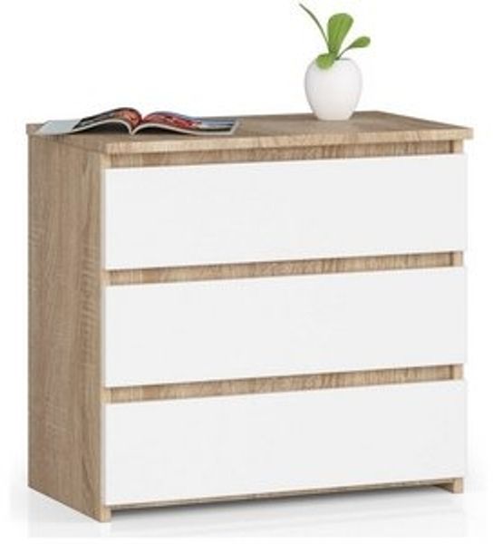 Home Collective Kommode mit drei Schubladen, 57 cm hoch und 60 cm breit, Wohnzimmer, Schlafzimmer, Flur, Sideboard, Highboard, viel Stauraum, sonoma weiß Bild 6