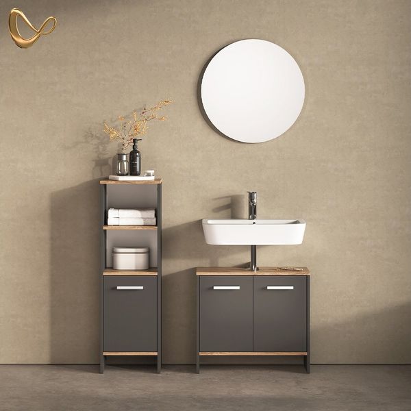 Livinity® Badmöbel-Set Amalfi, Anthrazit/Goldkraft Eiche, 2 Teile, (2-St)