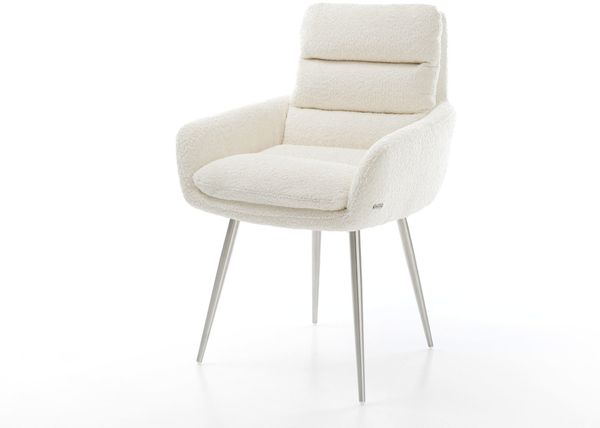 Esszimmerstuhl Abelia-Flex mit Armlehnen Bouclé Weiß 4-Fuß konisch Edelstahl