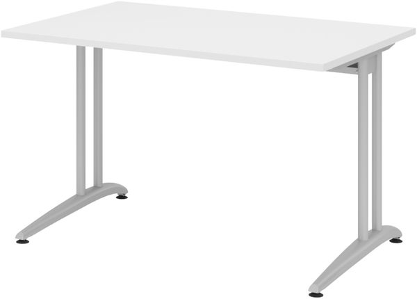 bümö Schreibtisch groß, Serie 180x100 cm, Tischplatte aus Holz in weiß, Gestell aus Metall in Silber - PC Tisch, großer Computertisch für's Büro, Office Bürotisch, BS-18-W