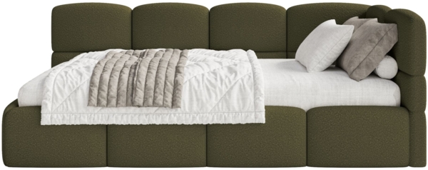 Selsey 'Cloudy' Jugendbett rechts, Matratze, Bouclé Olivgrün, 90x200 cm