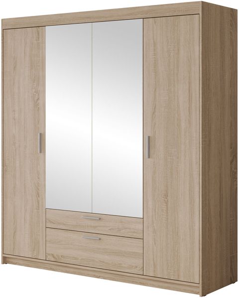 Kleiderschrank Elena 4D mit Spiegel (Farbe: Eiche Sonoma, ohne Schrankaufsatz)