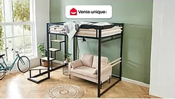 Vente-unique - JOGUI Bett Metall Schwarz - B 198 cm x H 197 cm x L 260,5 cm