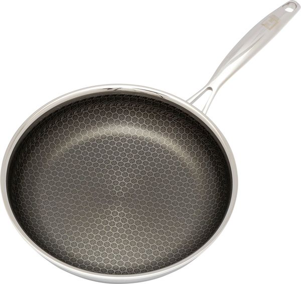 HENSSLERS Pfannen-Set, Edelstahl (Set, 3-tlg, 1x Bratpfanne Ø 20 cm, 1x Bratpfanne Ø 24 cm, 1x Bratpfanne Ø 28 cm), 3-Schicht Material, Wabenstruktur und Antihaftbeschichtung, Induktion