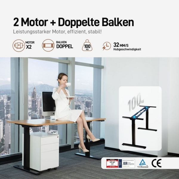 ERGOFINO Schreibtisch DT20LT höhenverstellbarer Schreibtisch (140x80 cm, 2 Motoren, höhenverstellbarer schreibtisch gestell), 4-Memory-Steuerung (Schwarz), mit Tischplatte Bild 3