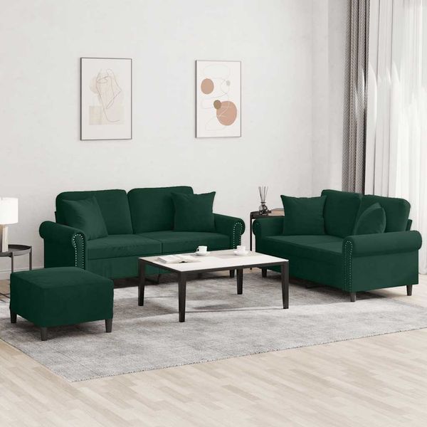 vidaXL 3-tlg. Sofagarnitur mit Kissen Dunkelgrün Samt 3202242
