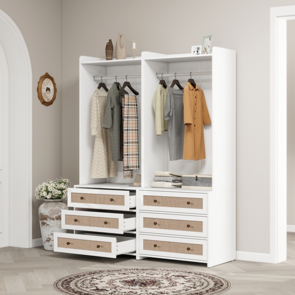 Kleiderschrank, mit drei Schubladen Stauraumregal im Boho-Stil ideal für Flur Wohnzimmer Schlafzimmer Arbeitszimmer Büro，Weiß, 70 x 48 x 180 cm Bild 4