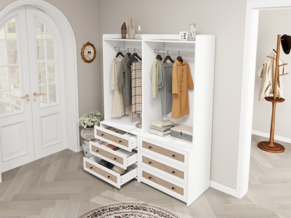 Kleiderschrank, mit drei Schubladen Stauraumregal im Boho-Stil ideal für Flur Wohnzimmer Schlafzimmer Arbeitszimmer Büro，Weiß, 70 x 48 x 180 cm Bild 2