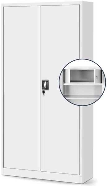Metallschrank abschließbar TOMASZ - Geheimfach, 4 Ebenen | Aktenschrank Büroschrank Stahl Mehrzweckschrank Werkstatt Werkzeugschrank, 185x90x45cm Weiß