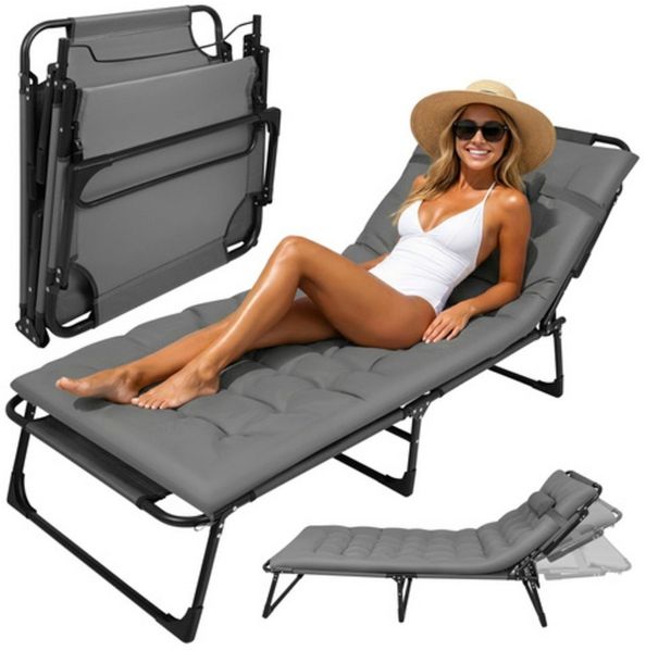 Trizand Gartenliege Klappbare Gartenliege Strandbett, Spar-Set, 1 St, 4 Einstellpositionen, Die robuste 4-Bein-Konstruktion aus Eisen trägt bis zu 120 kg